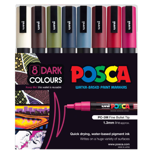 Uni Posca Marker 0.9-1.3mm Fine 8 Pack Dark Colours PC-3M