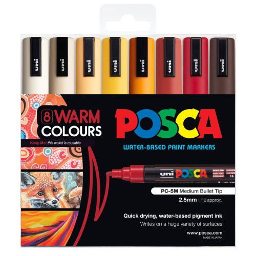 Uni Posca Marker 1.8-2.5mm Med Bullet 8 Pack Warm Colours PC-5M