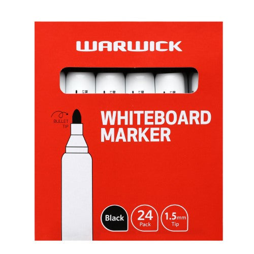 Warwick Whiteboard Marker Bullet Tip Black Pack 24