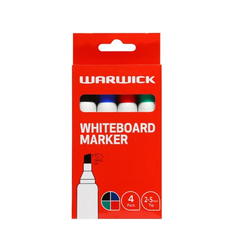 Warwick Whiteboard Marker Chisel Tip Assorted Pack 4