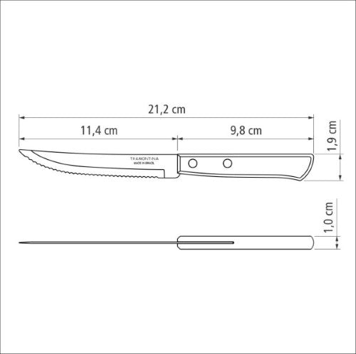 Churrasco Steak Knife Serrated Narrow Blade 11cm - Tramontina