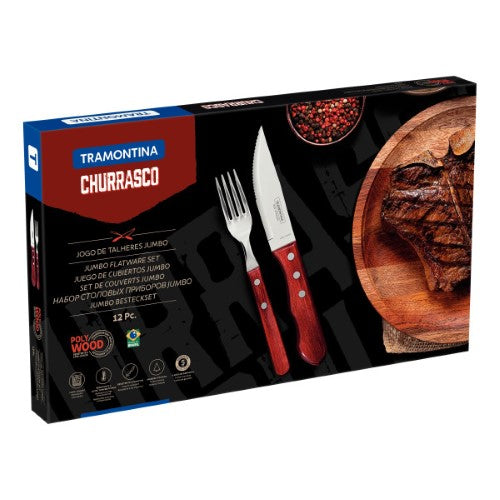 Churrasco Jumbo Steak Cutlery 12 Piece Set - Red - Tramontina