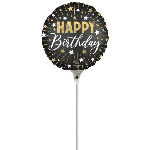 22cm Satin Black- Silver & Gold Happy Birthday