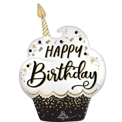 SuperShape Black- Silver & Gold Birthday Wishes