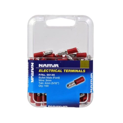 Male Bullet Terminal - 4.0mm (Red - 100 Pack)