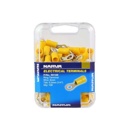 Ring Terminal - 6.3mm (Yellow - 100 Pack)