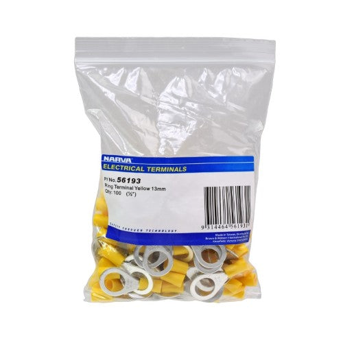 Ring Terminal - 13.0mm (Yellow - 100 Pack)