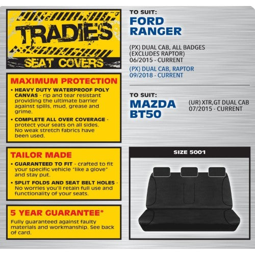 BLACK CANVAS REAR BENCH SEAT COVER - RANGER/BT50