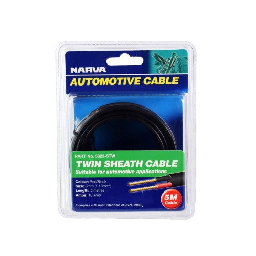 15a 4mm Twin Core Sheathed Cable - Red/Black With Black Tracer (5m)