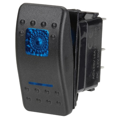 12 Volt Illuminated Off / Momentary (On) Sealed Rocker Switch (Blue)