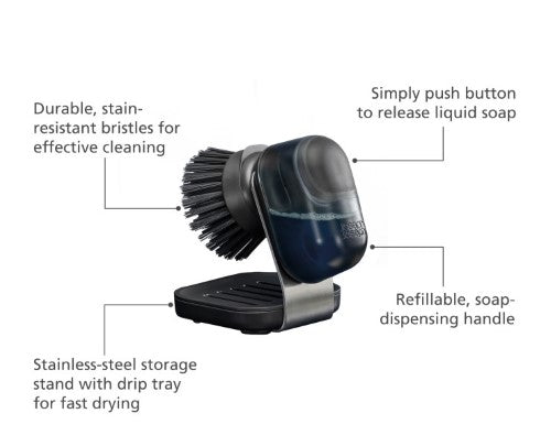 SinkTech Soap-Dispensing Palm Brush with Storage Stand - Joseph Joseph