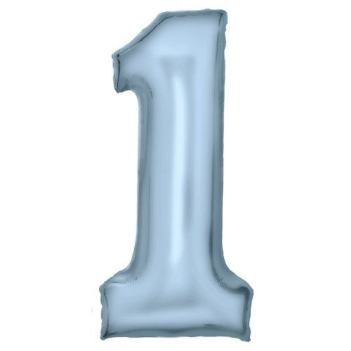 Large Number 1 Silk Lustre Pastel Blue Foil Balloon 37cm w x 82cm h P50