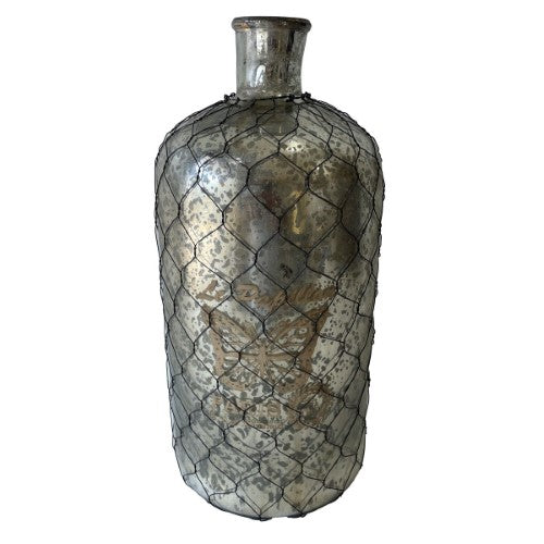 French Chateau Antique Bottle - Rustic Antique Silver - 38cm