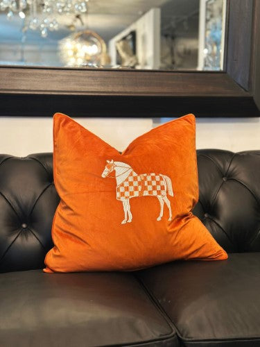 Snugg & Co. Cushion Cover - Horse Embroidery Cushion Cover - Orange Velvet