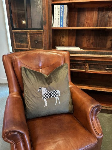 Snugg & Co. Cushion Cover - Horse Embroidery Cushion Cover - Green Velvet