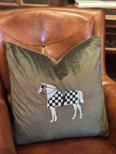 Snugg & Co. Cushion Cover - Horse Embroidery Cushion Cover - Green Velvet