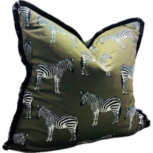 Snugg & Co. Cushion Cover - Zebra Print Cushion Cover - Green Velvet