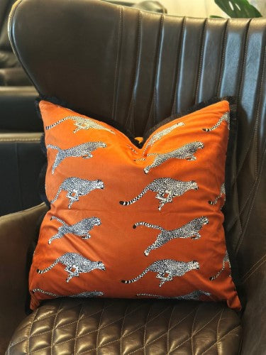 Snugg & Co. Cushion Cover - Leopard Printed Cushion Cover - Orange Velvet