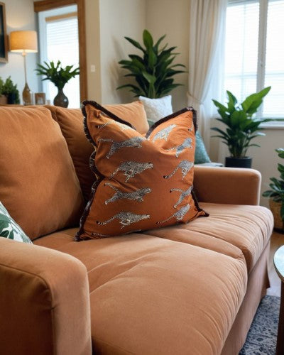 Snugg & Co. Cushion Cover - Leopard Printed Cushion Cover - Orange Velvet