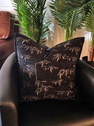 Snugg & Co. Cushion Cover - Bamboo Leaf Cushion Cover - Black Jacquard