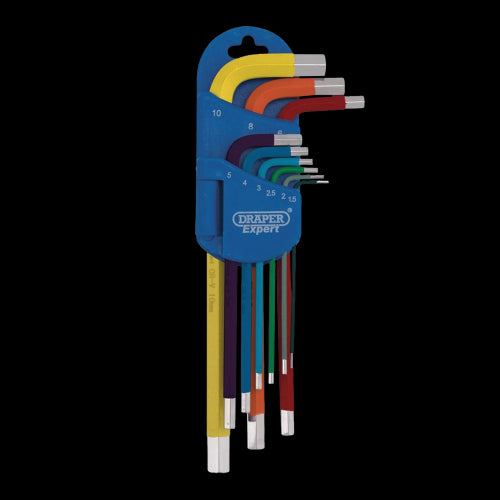 DRAPER Metric Long Arm Hex Key Set, Colour Coded - 9pc
