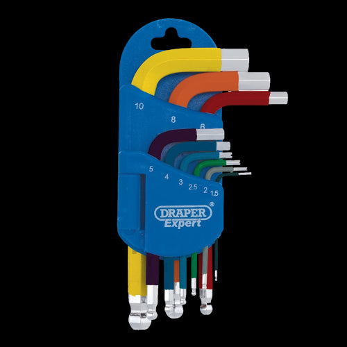 DRAPER Metric Short Arm Ball End Hex Key Set, Colour Coded - 9pc