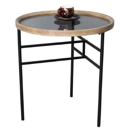 Wooden & Metal Side Table - Natural/Black - 53cm