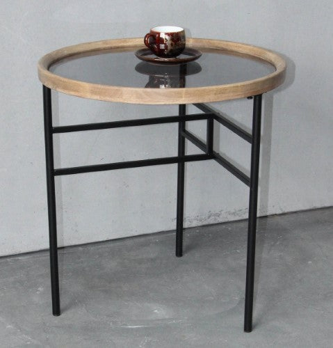 Wooden & Metal Side Table - Natural/Black - 53cm