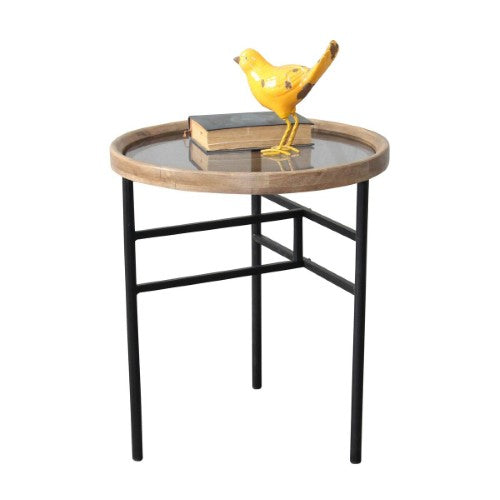 Wooden & Metal Side Table - Natural/Black - 45cm