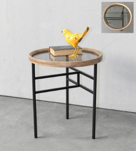 Wooden & Metal Side Table - Natural/Black - 45cm