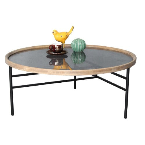 Wooden & Metal Coffee Table - Natural/Black - 80cm