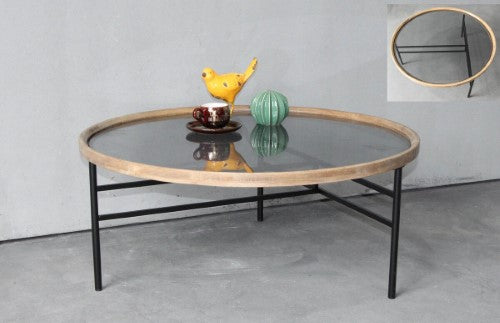 Wooden & Metal Coffee Table - Natural/Black - 80cm