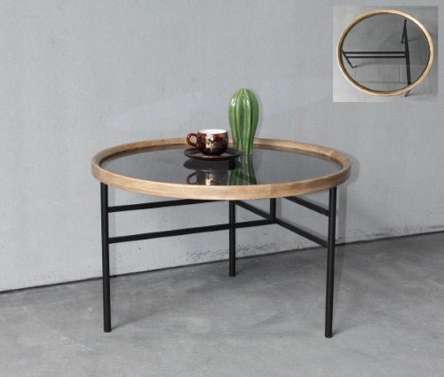 Wooden & Metal Coffee Table - Natural/Black - 60cm