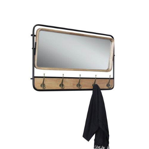 Wall Mirror withCoat Hooks - Natural/Black - 85cm