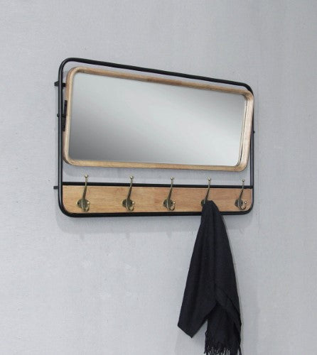 Wall Mirror withCoat Hooks - Natural/Black - 85cm