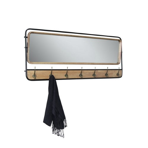 Wall Mirror withCoat Hooks - Natural/Black - 127cm