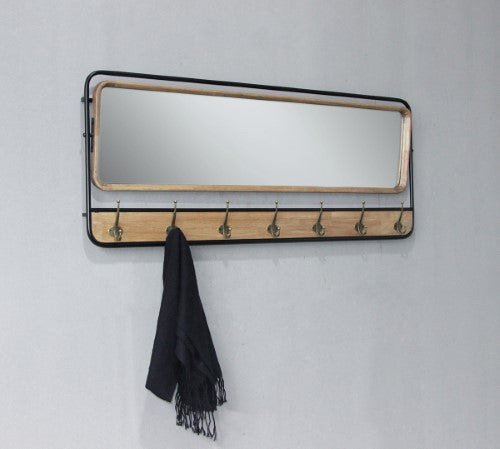 Wall Mirror withCoat Hooks - Natural/Black - 127cm