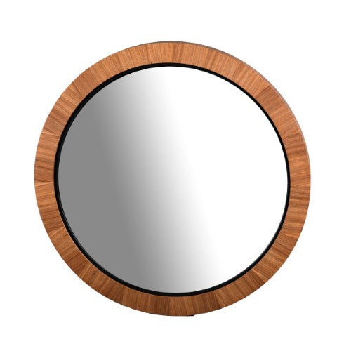Teak & Black Round Mirror - Teak Veneer