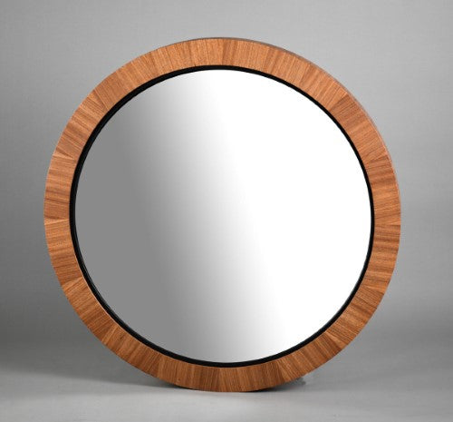 Teak & Black Round Mirror - Teak Veneer