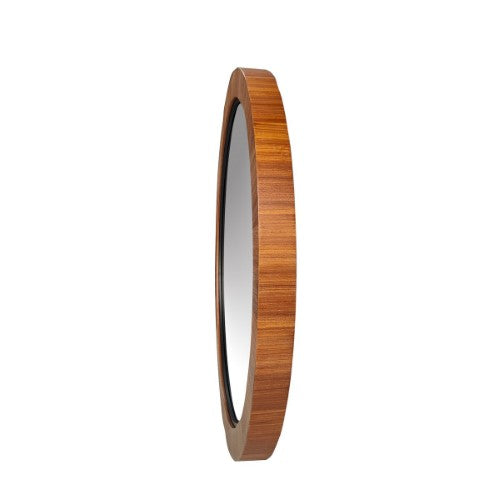 Teak & Black Round Mirror - Teak Veneer