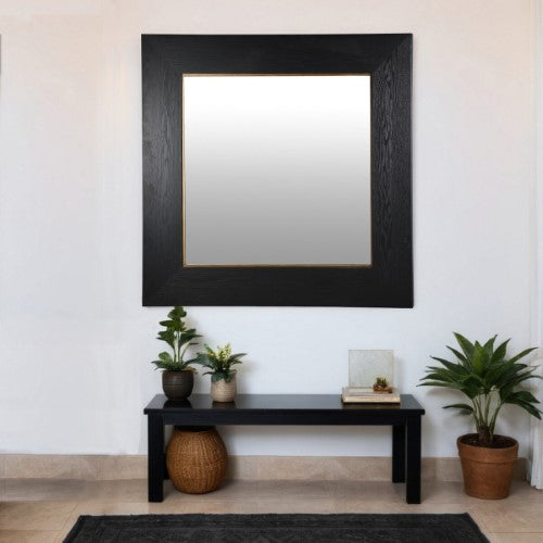 Black Oak & Gold Square Mirror - Oak Veneer - 140cm