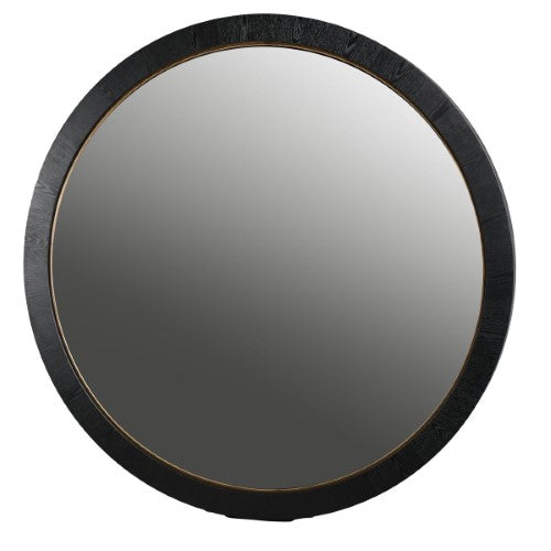 Black Oak & Gold Round Mirror - Oak Veneer - 150cm