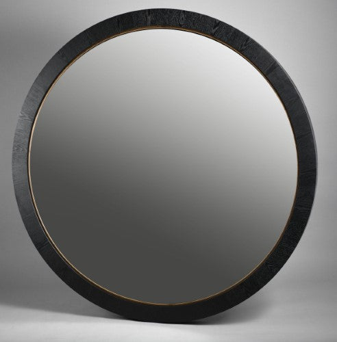 Black Oak & Gold Round Mirror - Oak Veneer - 150cm