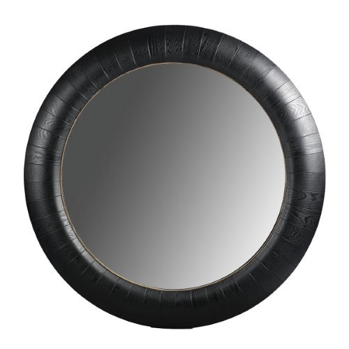 Black Oak & Gold Round Mirror - Oak Veneer - 152cm