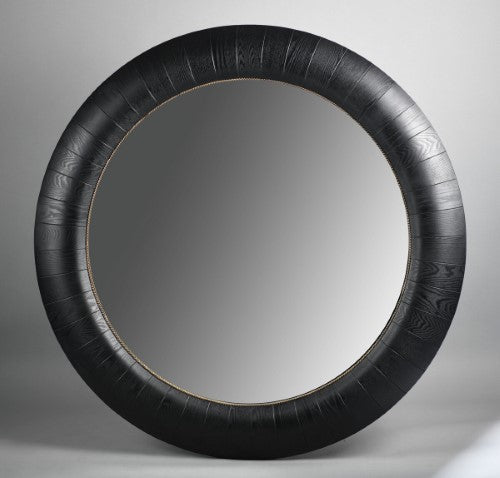 Black Oak & Gold Round Mirror - Oak Veneer - 152cm