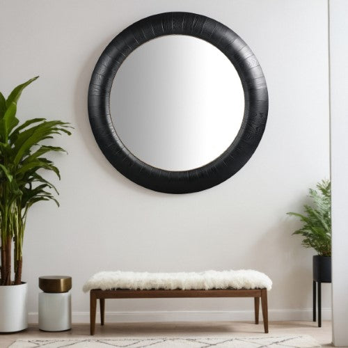 Black Oak & Gold Round Mirror - Oak Veneer - 152cm