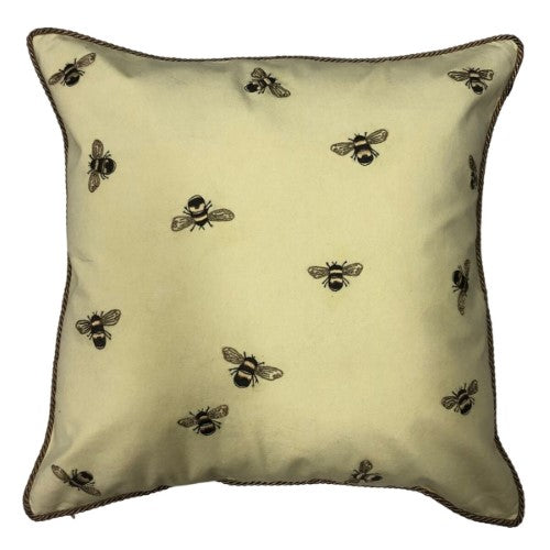 Cushion Cover - Hand Embroidered - Gold with Black Bees