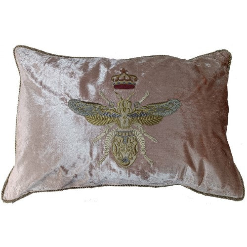 Cushion Cover - Hand Embroidered - Blush with Gold Bee