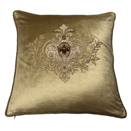 Cushion Cover - Hand Embroidered - Antique Gold 55cm