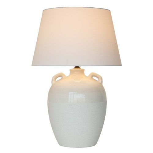 Cream Ceramic Lamp with White Linen Shade - 73cm
